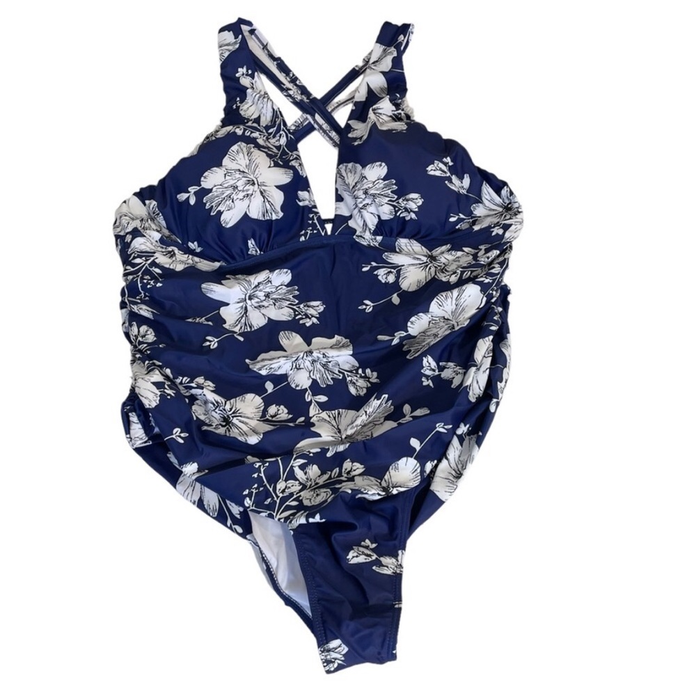 You Di An Blue Floral One Piece Swimsuit size 4X